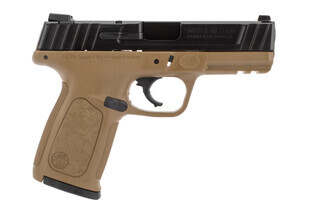 Smith and Wesson SD40VE pistol features a flat dark earth frame